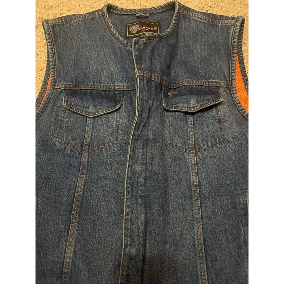 Vance Leather USA Mens Denim Vest XXL Orange Mesh Lining 100% Cotton Casual Oute - Picture 6 of 7